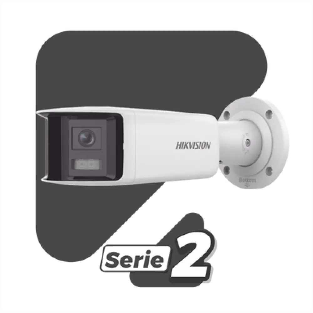 Cámara Bala IP / 4 Megapixel / Dual Lente 2.8 mm / Panorámica 180° / IR 40 m (131.2 ft) / WDR 120 dB / IP67 / Audio Bidireccional / PoE