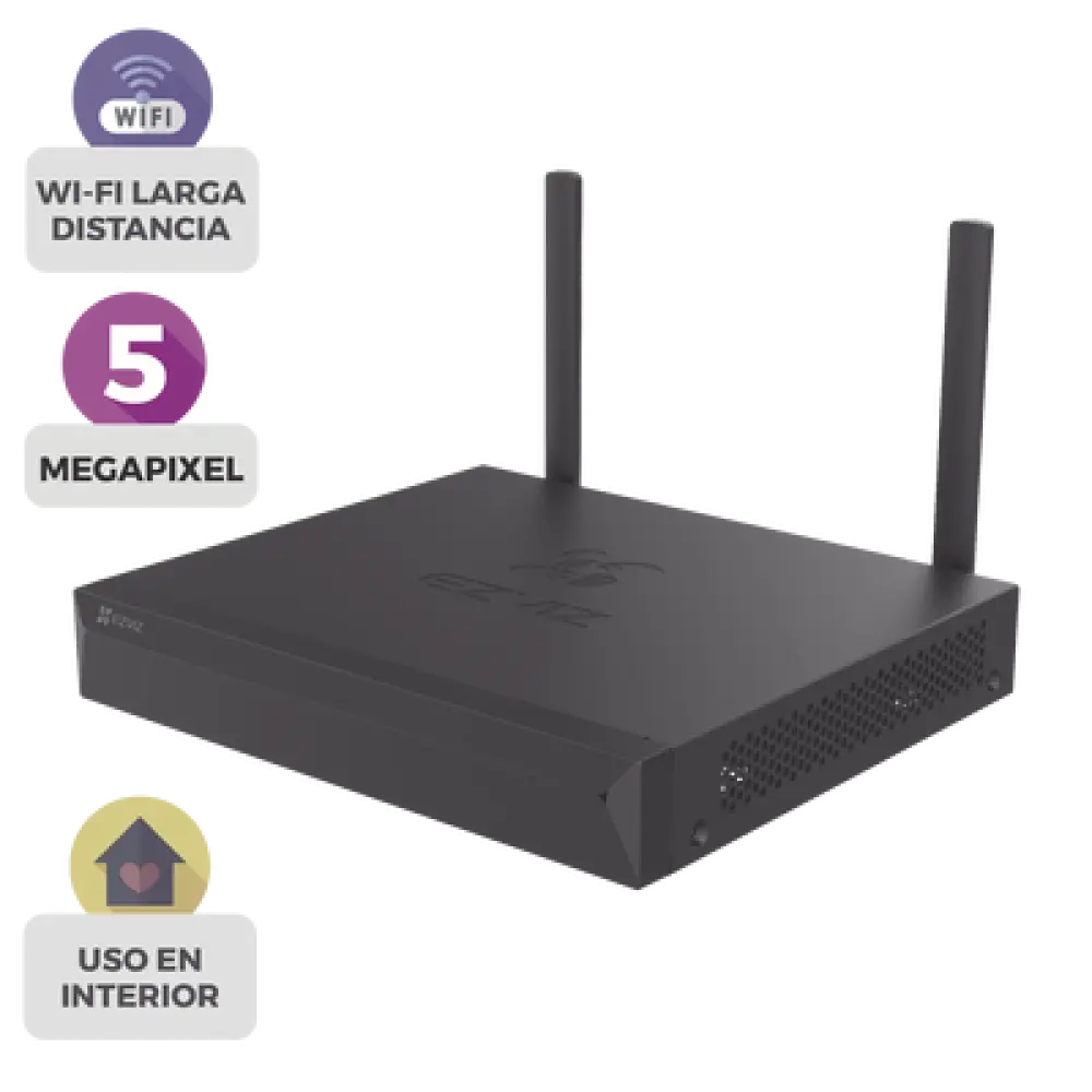 NVR IP / 4 Canales / 5 Megapixel (3K) / Wi-Fi 2.4 GHz Dual Antena / H.265/H.264 / HDMI 2592x1944 / Almacenamiento 8TB / ONVIF