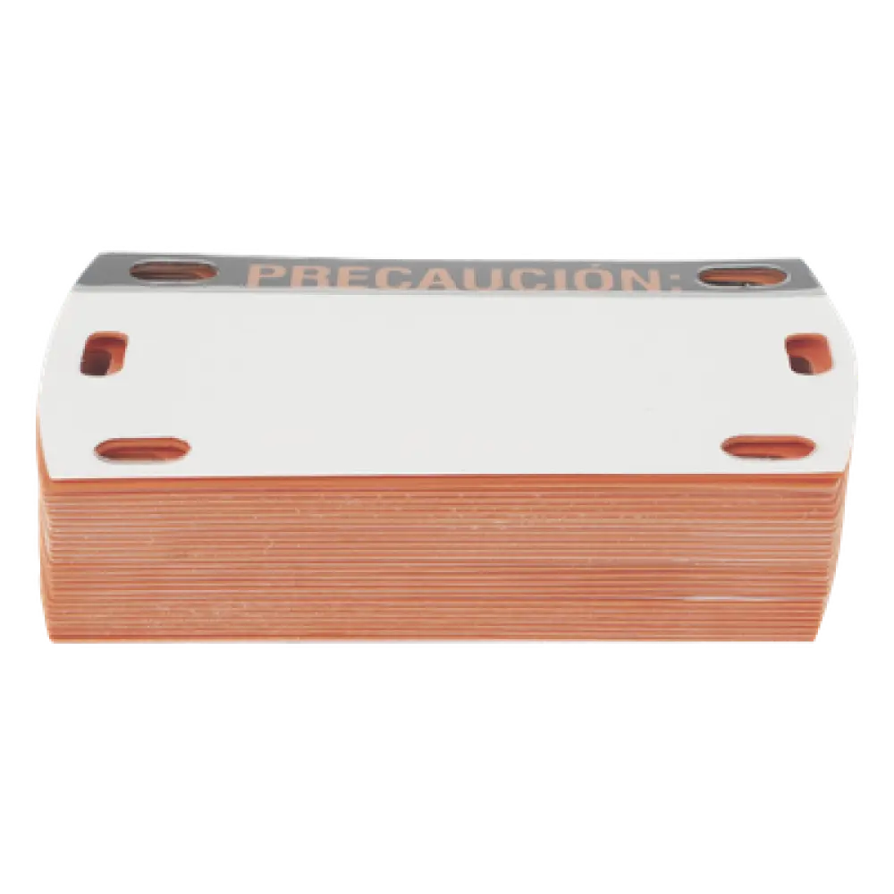 Etiqueta Autolaminada / 90 x 50 mm / 3.54 x 1.97 in / Vinilo Rígido / Interior-Exterior / Paquete 25 pzas / Negro-Naranja