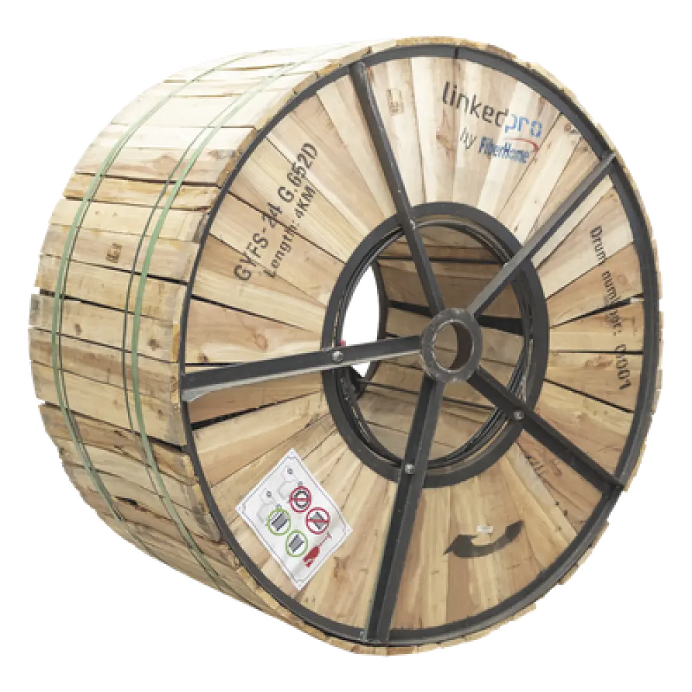 Carrete de Fibra Óptica / Monomodo G.652D / 24 Hilos / 4 km / Armada / Loose Tube / 11.4 mm / -20°C a +65°C / 13,123 pies