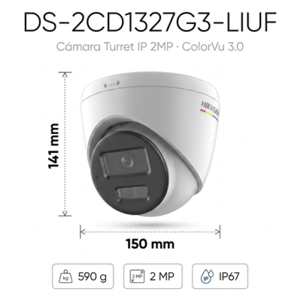 Cámara Turret IP / 2 Megapixel / ColorVu 3.0 / Dual Light 30 m (98.4 ft) / Lente 2.8 mm / AcuSense Lite / IP67 / PoE