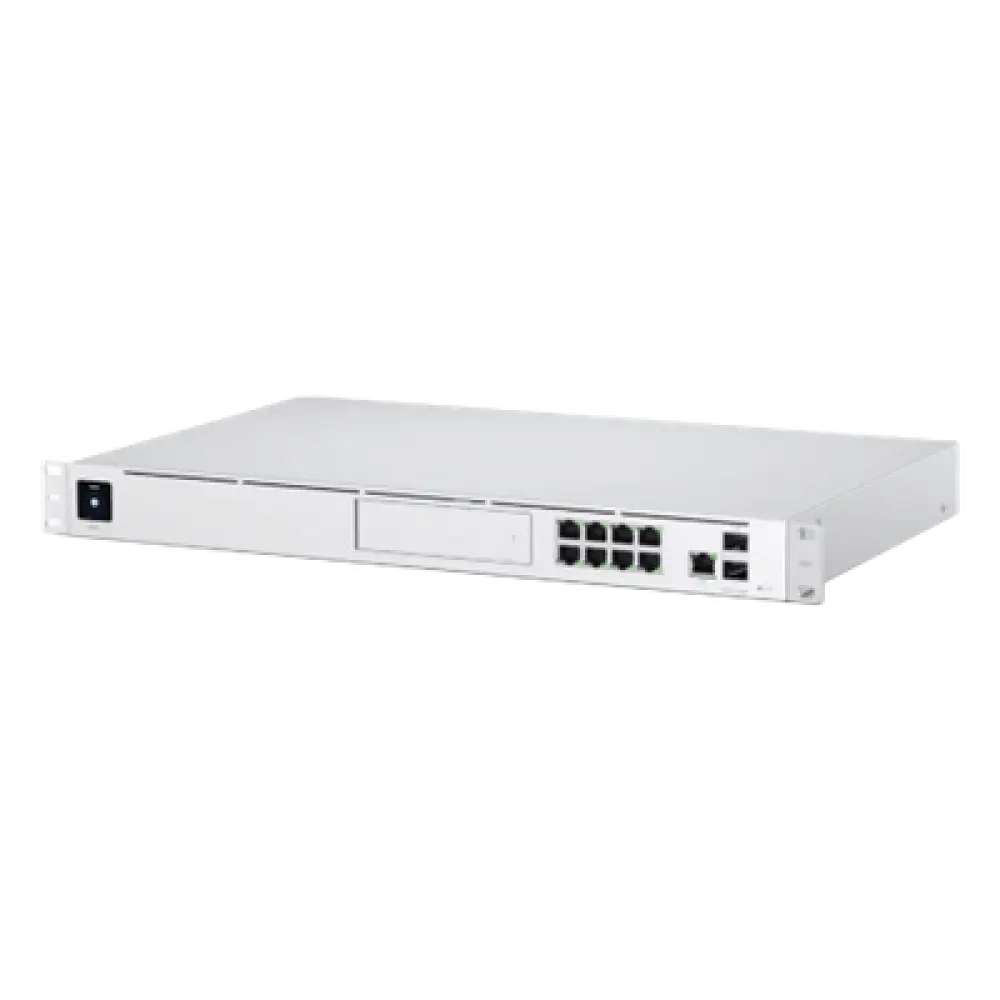 Gateway UniFi / 8 Puertos Gigabit / 2 Puertos 10G SFP+ / Rack 1U / NVR con Bahía HDD / IDS-IPS 3.5 Gbps
