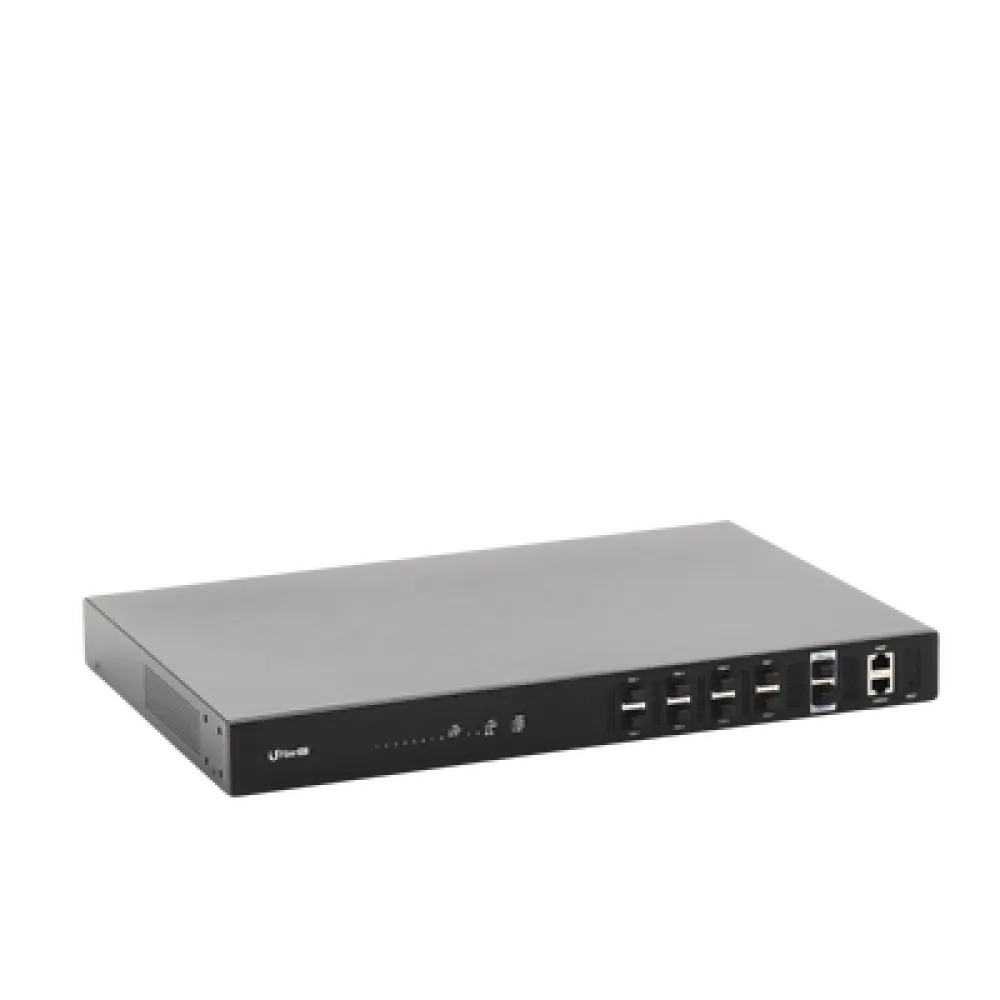 Terminal de Línea Óptica GPON / 8 Puertos SFP GPON + 2 SFP+ 10 Gbps / 1024 ONUs Concurrentes / Alcance 20 km (65,616 ft) / Triple Play / Rack 1U