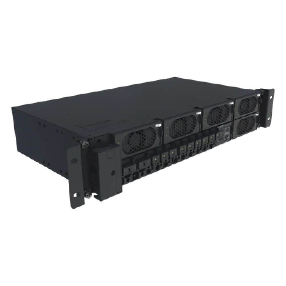 Rectificador de Telecomunicaciones / -48 VDC 200A / Entrada 220/380 VAC Trifásica / Eficiencia >96% / 2U Rack 19 pulgadas / Hot-Swap / RS485