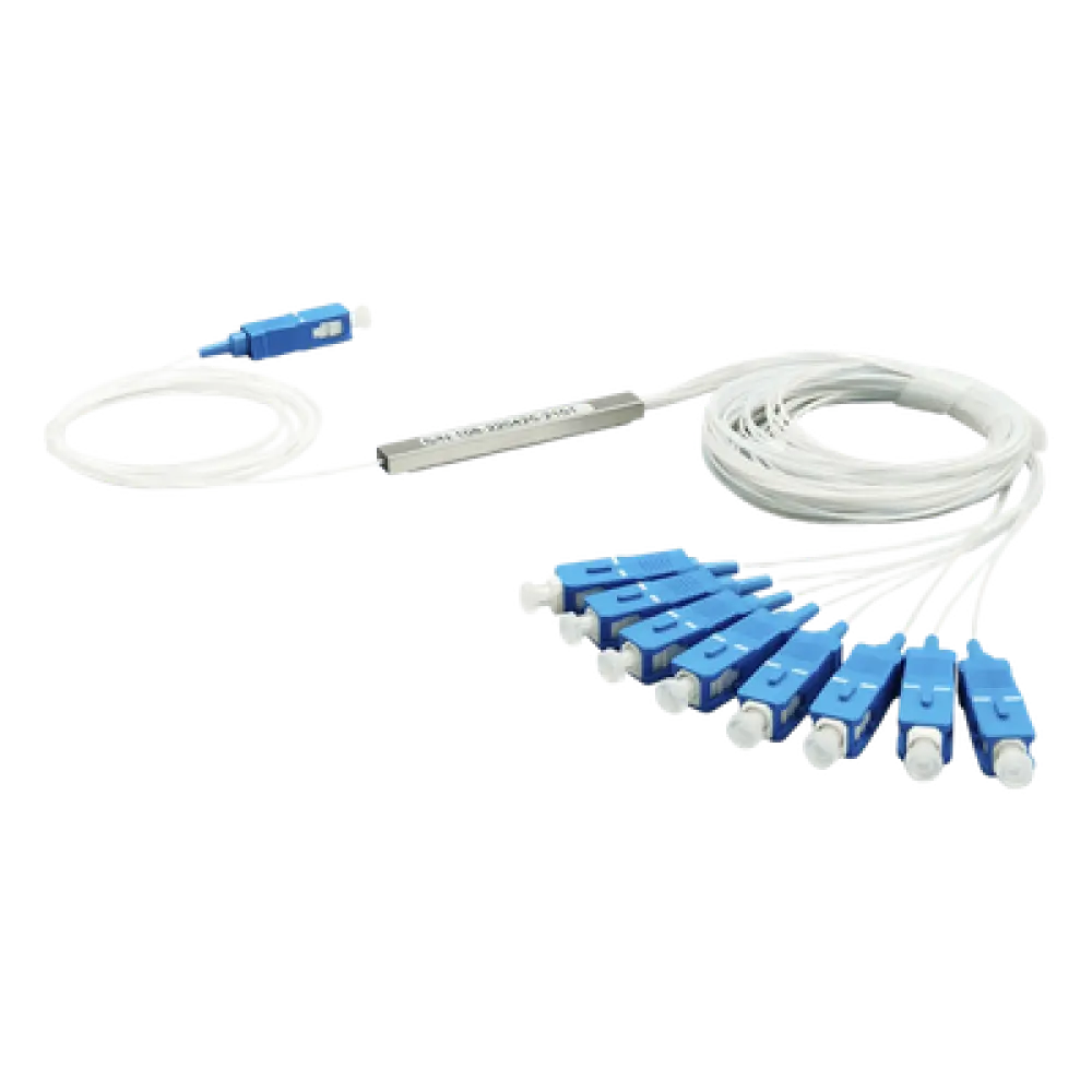 Divisor Óptico PLC / 1x8 Puertos / Conector SC/UPC / Rango 1260~1650 nm / Fibra G.657A / -40 a 85°C