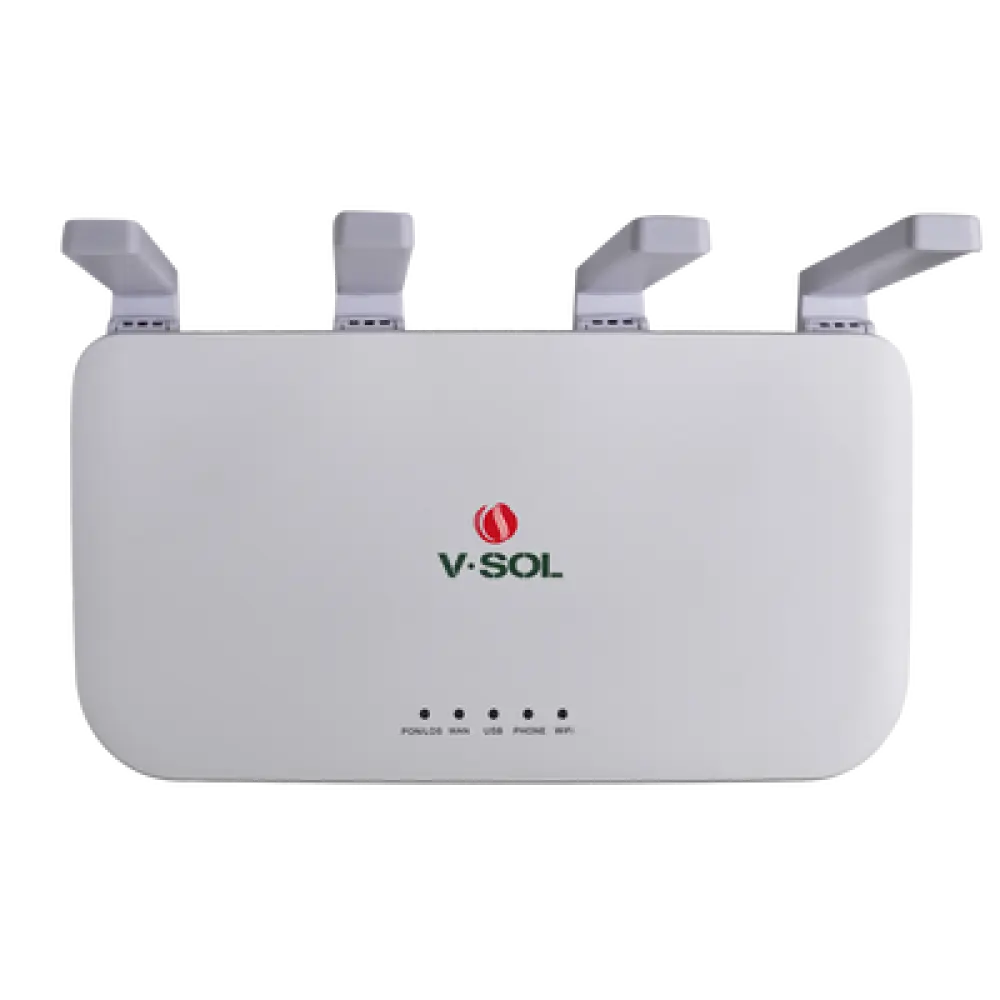 ONU XGSPON / Wi-Fi 6 / 1 Puerto RJ45 2.5 Gbps / 3 Puertos RJ45 1 Gbps / 1 FXS / 1 Puerto USB / 4 Antenas 5 dBi / 0.8 x 0.43 x 0.12 pies