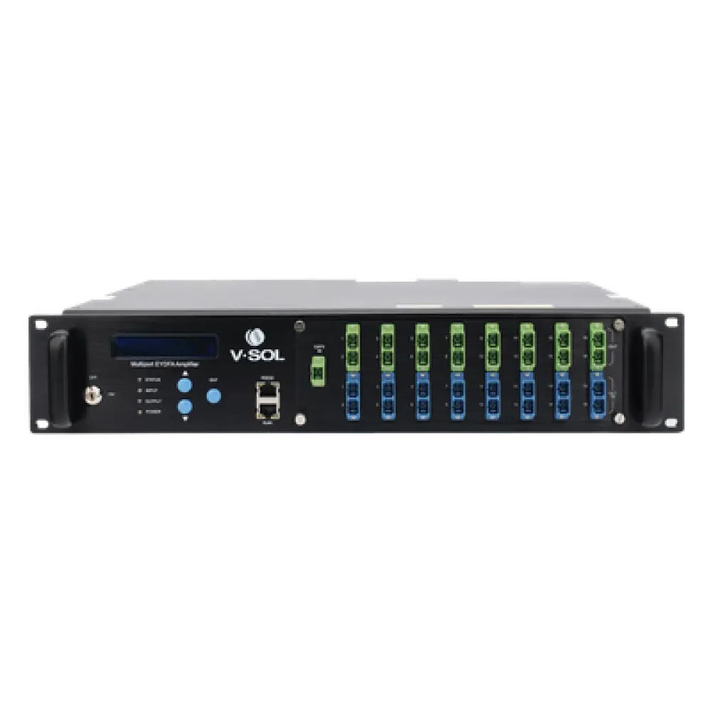 Amplificador Óptico EYDFA / 16 Puertos 1550 nm / Salida 22 dBm / GPON EPON XGS-PON / Gestión SNMP y Web