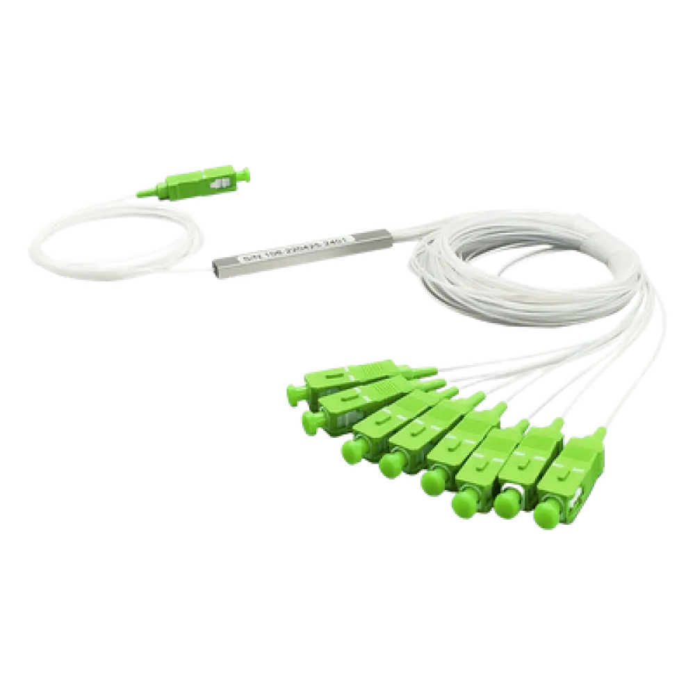 Divisor Óptico PLC / 1x8 / Conector SC/APC / Longitud de Onda 1260-1650 nm / Rango -40 a 85°C / Pérdida de Inserción 10.7 dB