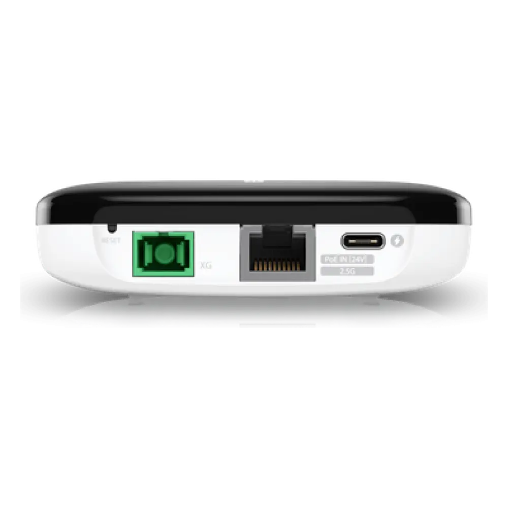 ONU XG-PON / 10 Gbps Bajada / 2.5 Gbps Subida / Alcance 20 km (12.4 mi) / SC/APC / Puerto 2.5GbE / Gestión UISP
