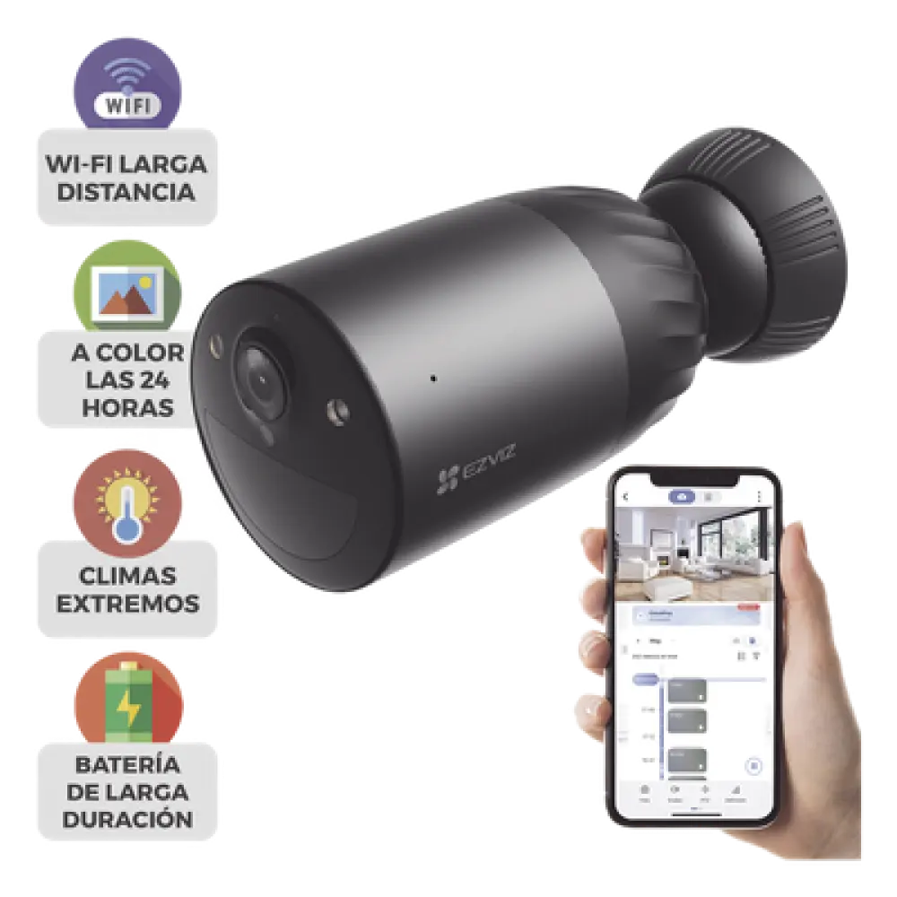 Cámara IP WiFi / 4K 8 MP / Lente 2.8mm / Visión Nocturna Color 15 m (49.2 ft) / Batería Recargable / Audio Bidireccional / IP65