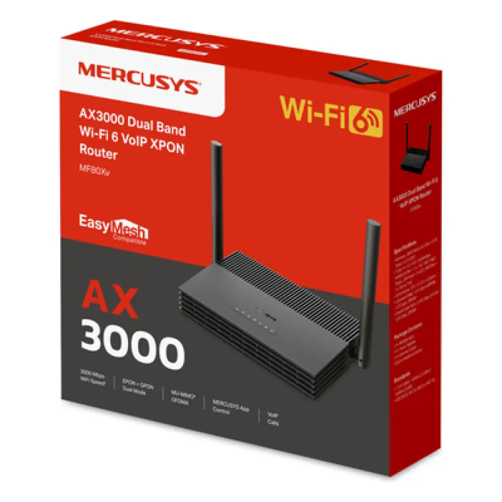 ONU/ONT XPON / Wi-Fi 6 AX3000 / 1 Puerto PON SC/APC / 4 Puertos Gigabit / Dual Band 2.4/5 GHz / EasyMesh