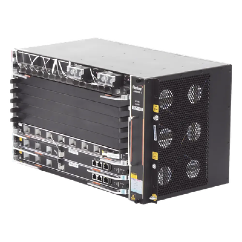 OLT Carrier Class Modular / 6 Ranuras de Servicio / 96 Puertos GPON / 48 xGPON / Switching 6.8 Tbps / 200 Gbps por Slot / 6 UR / 19'