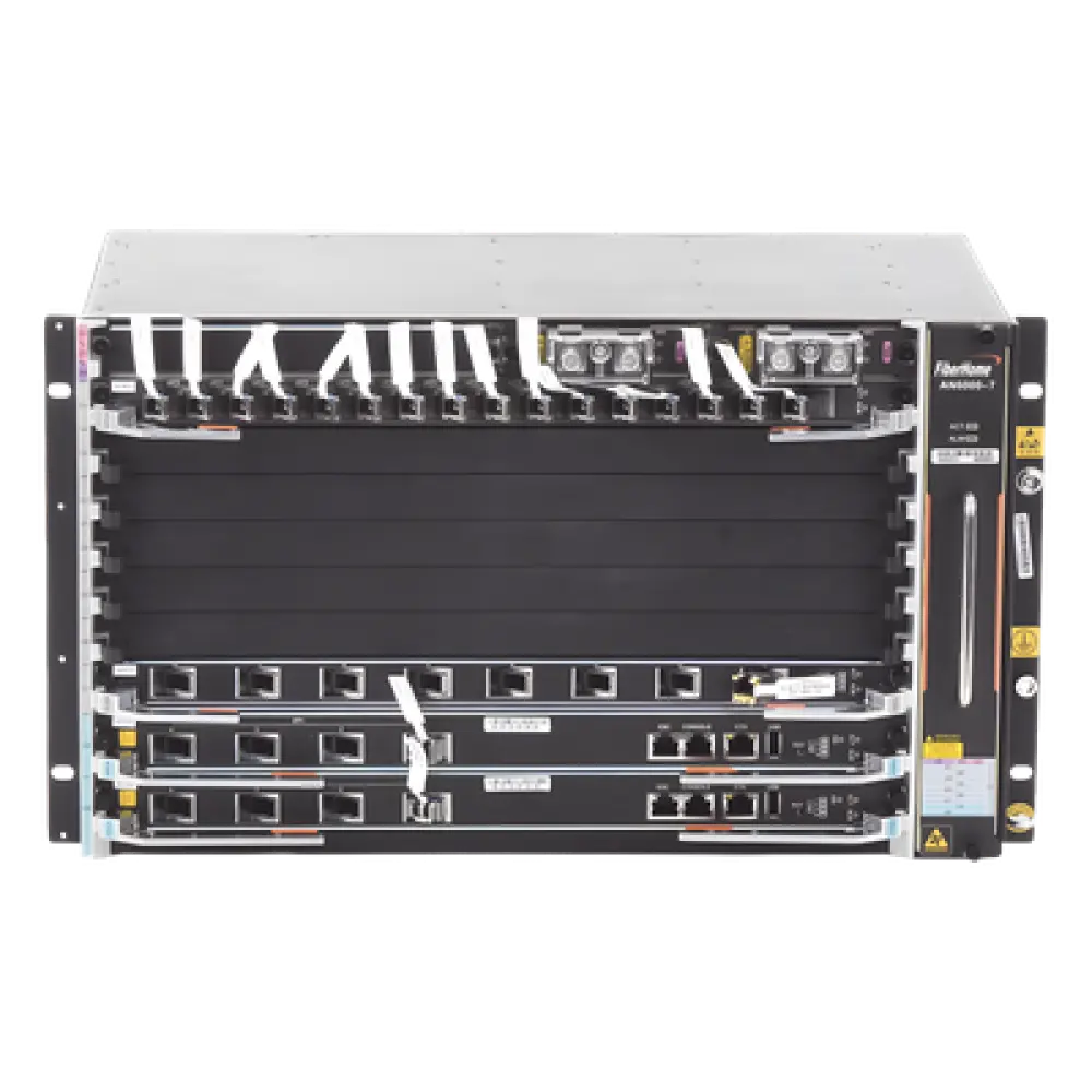 OLT Carrier Class Modular / 6 Ranuras de Servicio / 96 Puertos GPON / 48 xGPON / Switching 6.8 Tbps / 200 Gbps por Slot / 6 UR / 19'