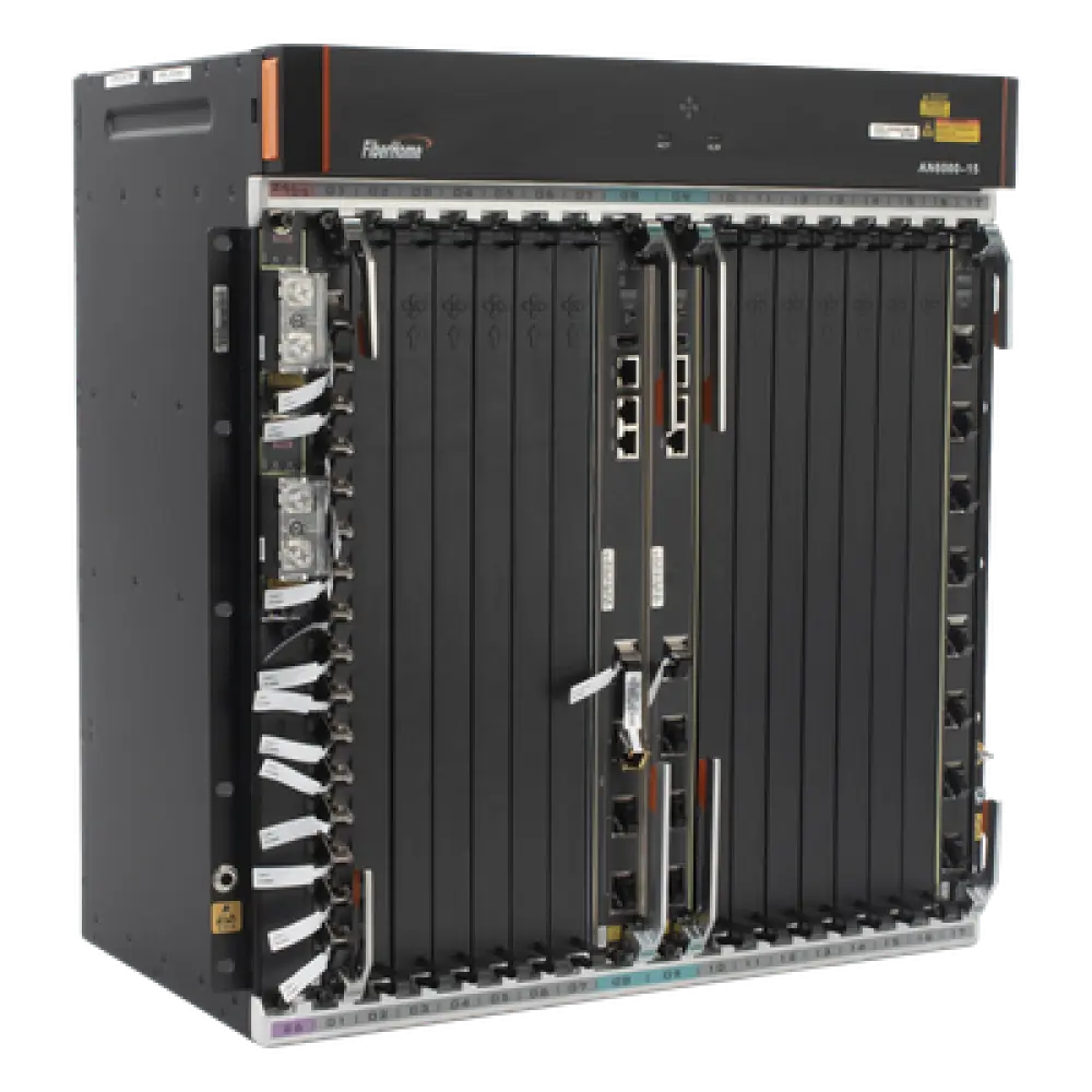 OLT Carrier Class Modular / 14 Ranuras de Servicio / 240 Puertos GPON / Switching 6.8 Tbps / Fuente Redundante -48Vdc / 11 UR