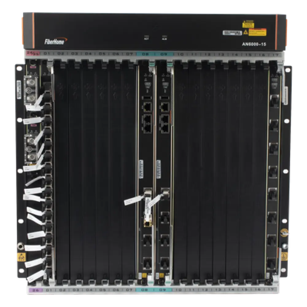 OLT Carrier Class Modular / 14 Ranuras de Servicio / 240 Puertos GPON / Switching 6.8 Tbps / Fuente Redundante -48Vdc / 11 UR
