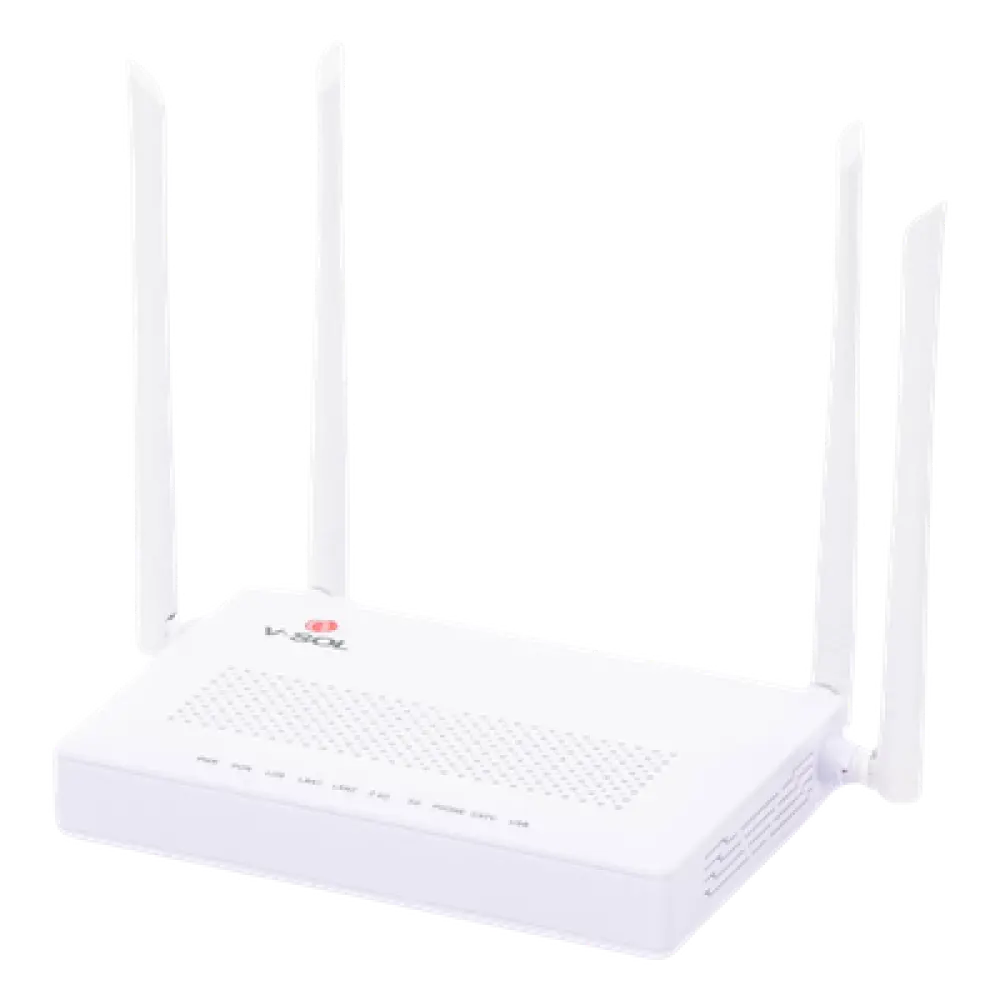 ONU Dual GPON/EPON / Wi-Fi AC Doble Banda / 4 Antenas 5 dBi / 2x LAN Gigabit / 1x FXS / 1x CATV / 12V 1A / 0 a 55°C
