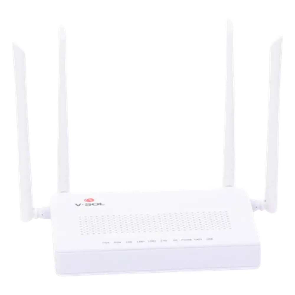 ONU Dual GPON/EPON / Wi-Fi AC Doble Banda / 4 Antenas 5 dBi / 2x LAN Gigabit / 1x FXS / 1x CATV / 12V 1A / 0 a 55°C
