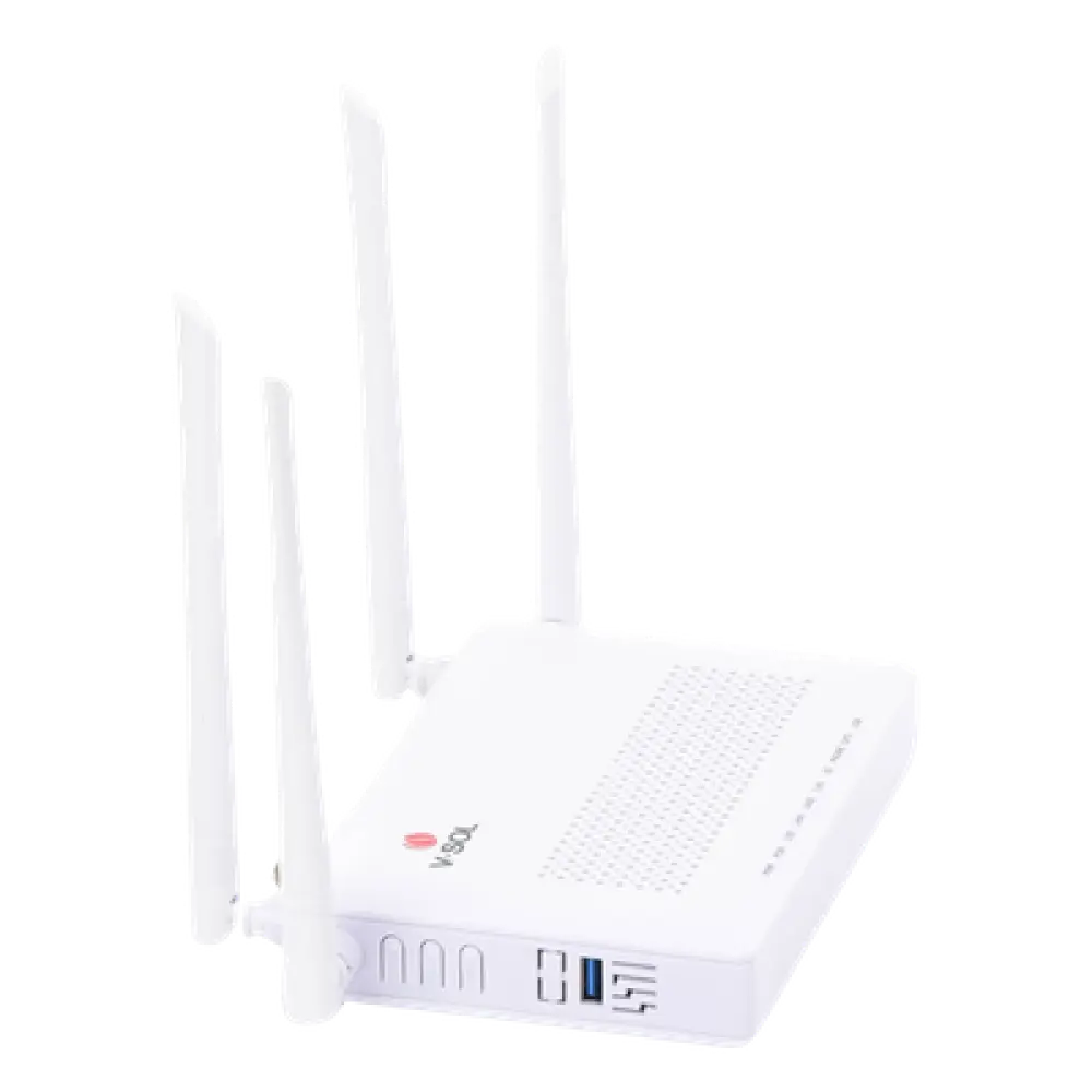ONU Dual GPON/EPON / Wi-Fi AC Doble Banda / 4 Antenas 5 dBi / 2x LAN Gigabit / 1x FXS / 1x CATV / 12V 1A / 0 a 55°C