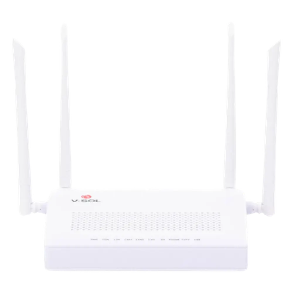 ONU Dual GPON/EPON / Wi-Fi AC Doble Banda / 4 Antenas 5 dBi / 2x LAN Gigabit / 1x FXS / 1x CATV / 12V 1A / 0 a 55°C