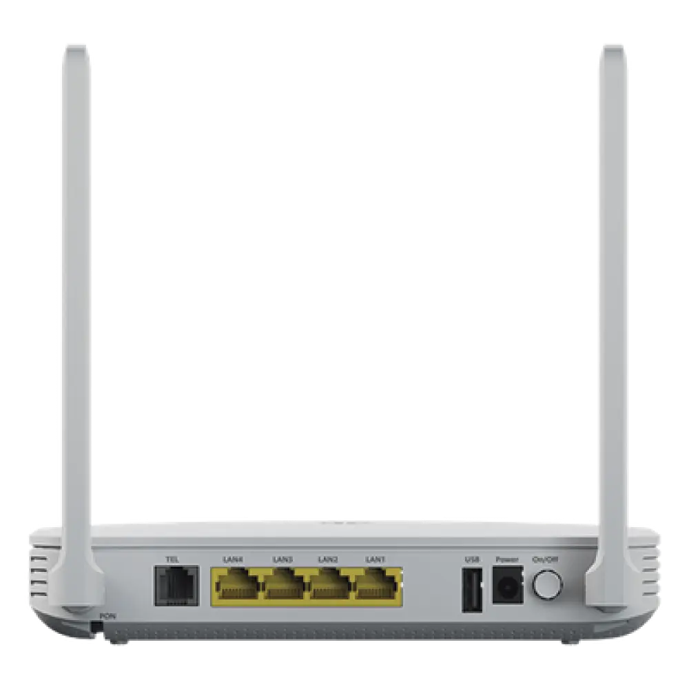 ONU Wi-Fi 6 / GPON 2.488 Gbps Downstream / 4 Puertos Gigabit / 1 Puerto POTS / Beamforming / MIMO 2x2 / Administración en Nube