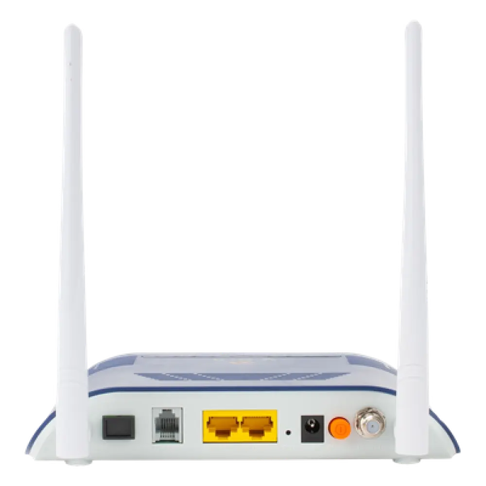 ONU Dual GPON/EPON / Wi-Fi 2.4 GHz 300 Mbps / 1 Puerto LAN Gigabit / 1 Puerto LAN Fast Ethernet / 1 Puerto FXS / 1 Puerto CATV / 2 Antenas 5 dBi