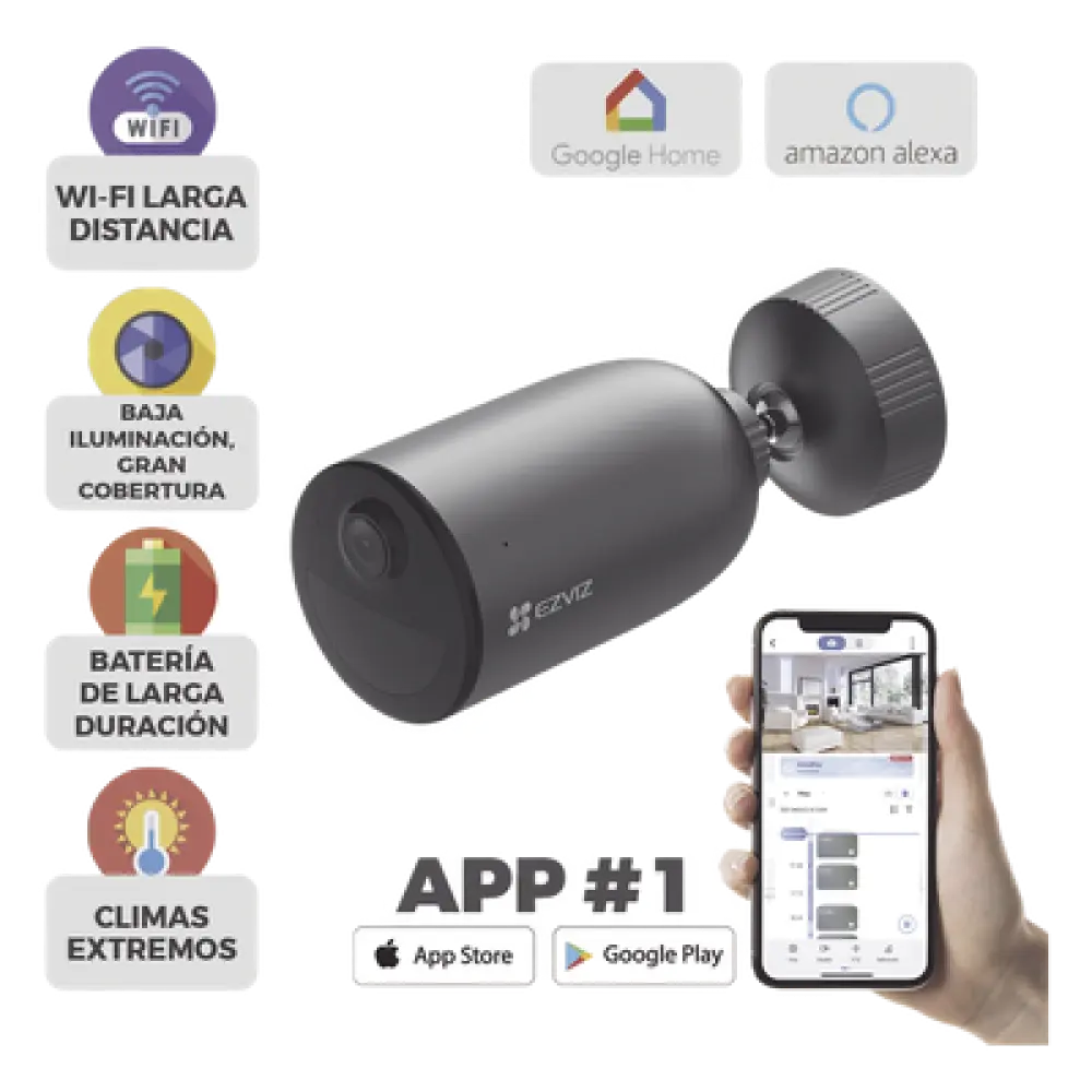 Cámara Bala IP / 2K 3 Megapixel / Batería Recargable 7800 mAh / Visión Nocturna Color 15 m (49.2 ft) / Wi-Fi 2.4 GHz / IP66