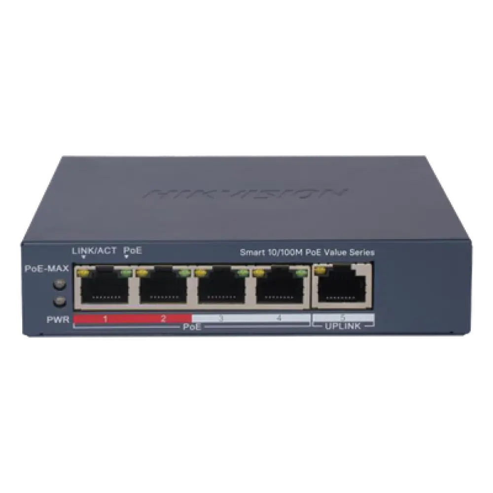 Switch PoE+ Monitoreable / 4 Puertos 10/100 Mbps PoE+ / 1 Puerto Uplink 10/100 Mbps / Alcance Extendido 300 m (984.3 ft) / 45 W / Gestión Web y Nube
