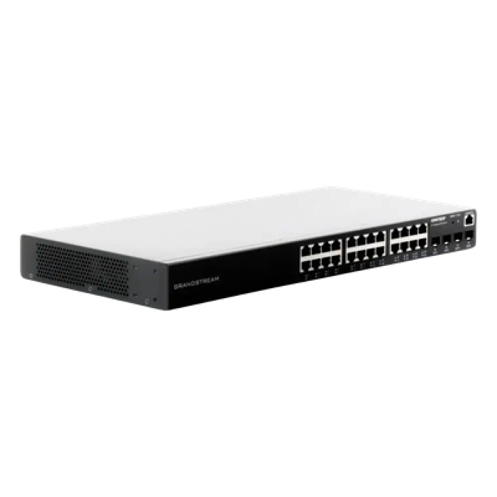 Switch PoE+ Administrable / 24 Puertos Gigabit / 4 SFP Uplink / 360W PoE Total / 56 Gbps Switching / Cloud Gratuito / Rack 19"