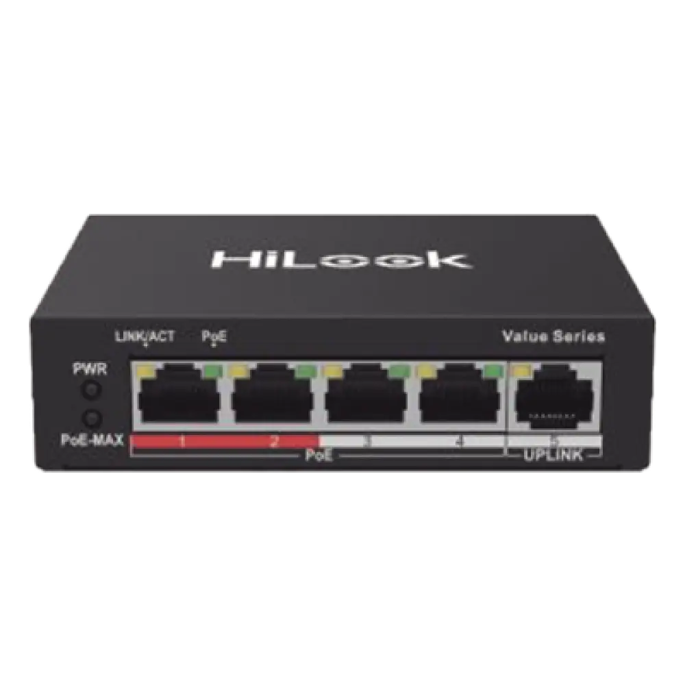 Switch PoE+ / 4 Puertos 10/100 Mbps PoE+ 802.3af/at / 1 Puerto Uplink 10/100 Mbps / Modo Extendido 250 m (820 ft) / 35 W