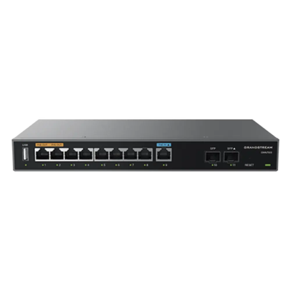 Router Gigabit VPN / Balanceador de cargas / 60,000 sesiones NAT / 9 puertos RJ45 Gigabit + 2 puertos SFP / PoE entrada y salida / Compatible con GWN Cloud