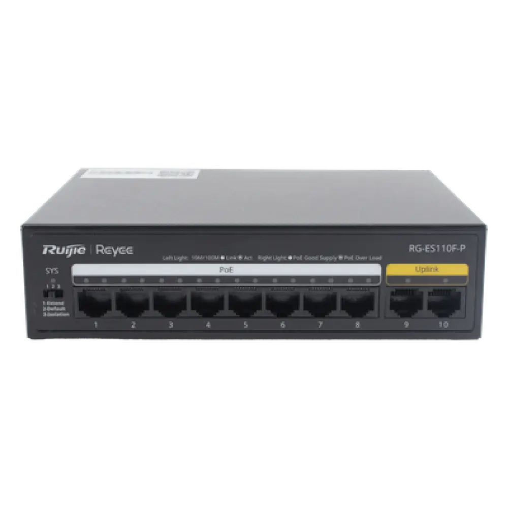 Switch PoE+ no administrable / 8 puertos PoE+ 10/100 / 2 uplinks 10/100 / 110W total / 2.0 Gbps switching