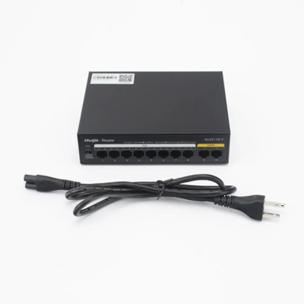 Switch PoE+ no administrable / 8 puertos PoE+ 10/100 / 2 uplinks 10/100 / 110W total / 2.0 Gbps switching