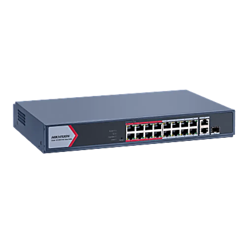 Switch PoE+ Monitoreable / 16 Puertos 10/100 Mbps PoE+ / 2 Puertos Gigabit Uplink / 1 Puerto SFP / Alcance Extendido 300 m (984 pies) / 130 W