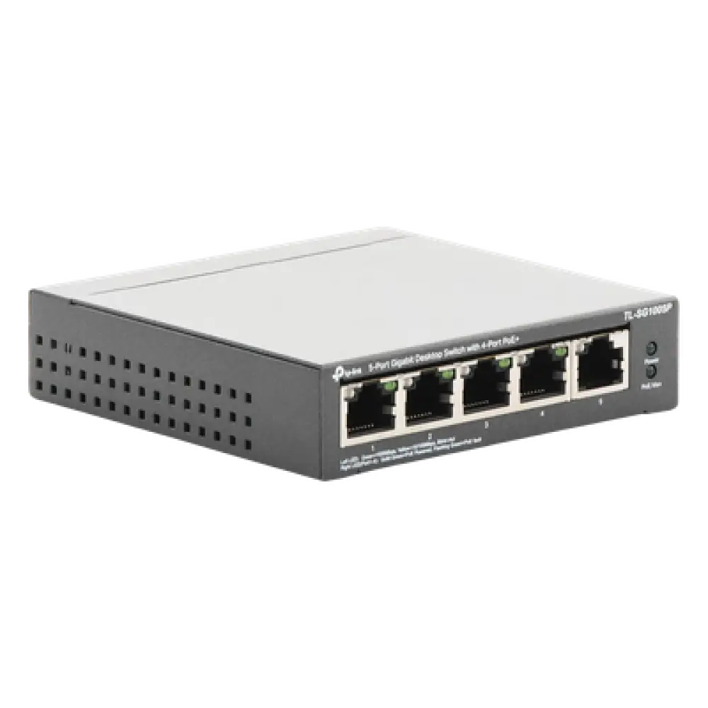 Switch de Escritorio / 5 Puertos Gigabit / 4 Puertos PoE 802.3af/at 65W / PoE Extendido 250m (820 pies) / Sin Ventilador
