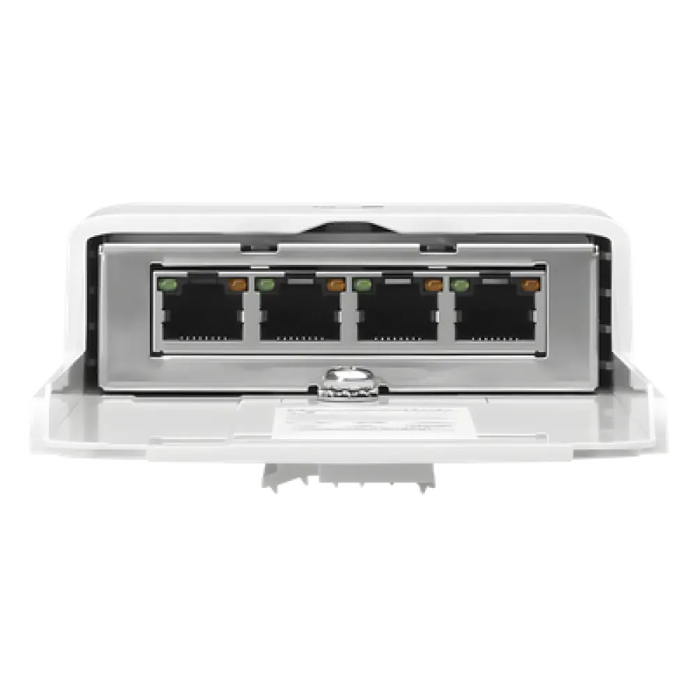 Switch PoE de Paso para Exterior / 4 Puertos Gigabit / 24V PoE / IP67 / -30°C a 70°C / 4 Gbps Throughput