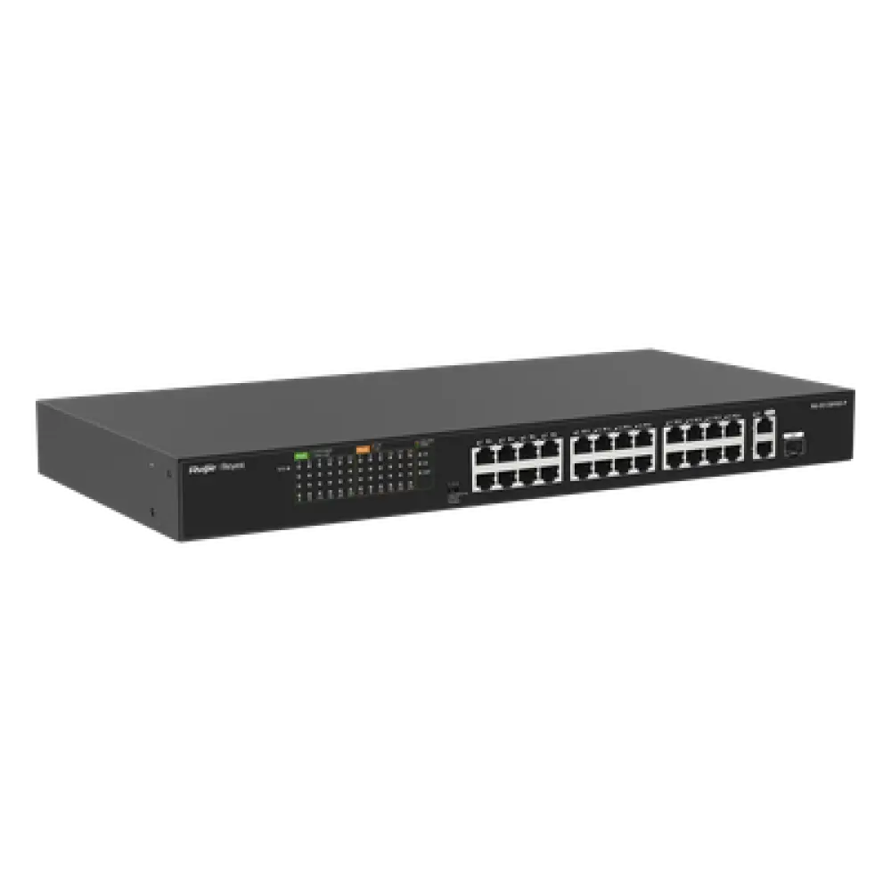 Switch PoE+ No Administrable / 24 Puertos 10/100 PoE+ / 2 Uplinks Gigabit / 370W PoE / 8.8 Gbps / 1.44 ft x 0.70 ft x 0.14 ft