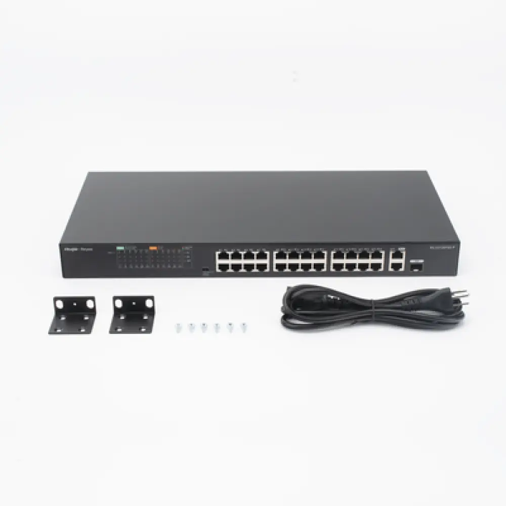 Switch PoE+ No Administrable / 24 Puertos 10/100 PoE+ / 2 Uplinks Gigabit / 370W PoE / 8.8 Gbps / 1.44 ft x 0.70 ft x 0.14 ft