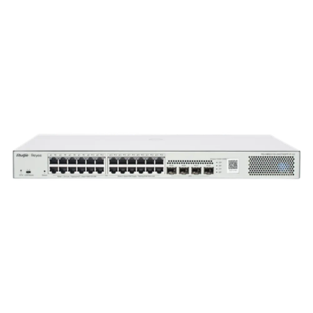 Switch Administrable L2 PoE+ / 24 Puertos Gigabit / 4 SFP Uplink 1G / 370W / Capacidad 56 Gbps / Protección 6 kV / 1U Rack