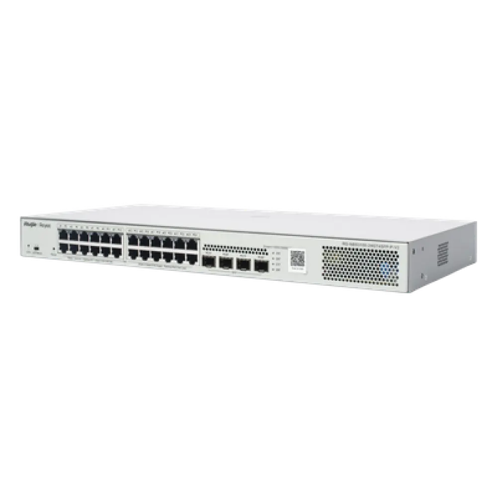 Switch Administrable L2 PoE+ / 24 Puertos Gigabit / 4 SFP Uplink 1G / 370W / Capacidad 56 Gbps / Protección 6 kV / 1U Rack