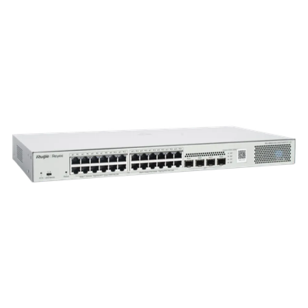 Switch Administrable L2 PoE+ / 24 Puertos Gigabit / 4 SFP Uplink 1G / 370W / Capacidad 56 Gbps / Protección 6 kV / 1U Rack