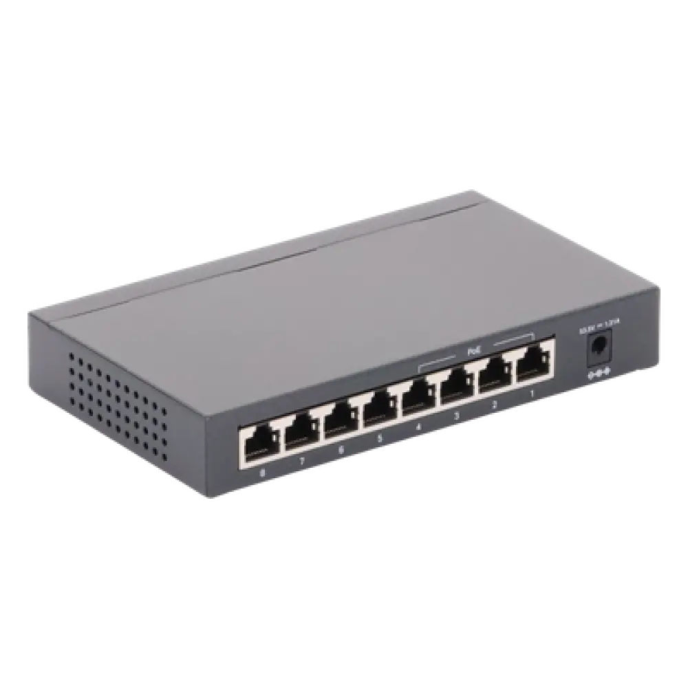 Switch PoE+ no administrable / 8 puertos Gigabit / 4 puertos PoE+ 802.3af/at / 55W total / Sin ventilador / Escritorio