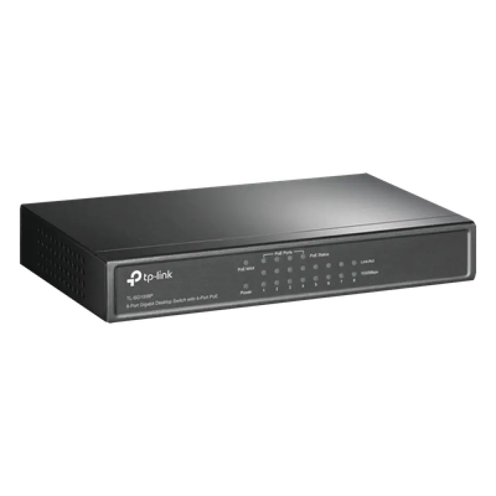 Switch PoE+ no administrable / 8 puertos Gigabit / 4 puertos PoE+ 802.3af/at / 55W total / Sin ventilador / Escritorio