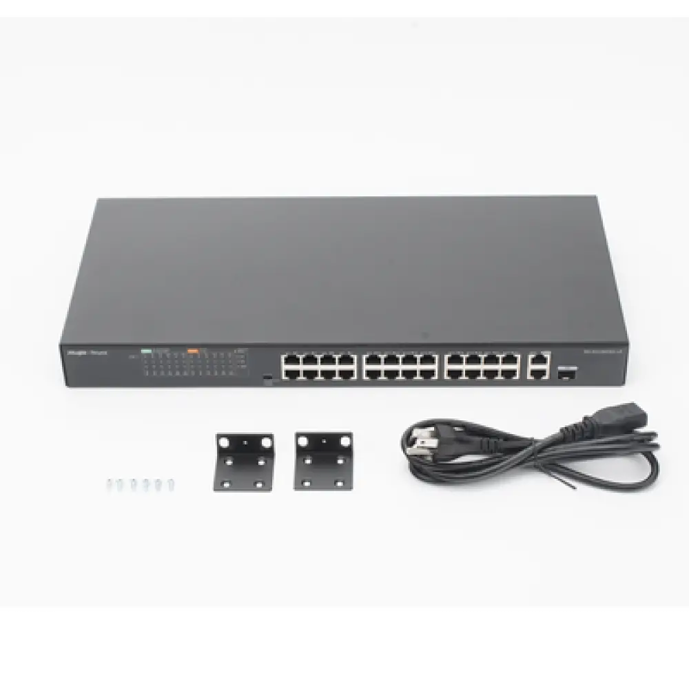 Switch PoE+ No Administrable / 24 Puertos 10/100 PoE+ / 2 Uplinks Gigabit / 1 SFP Combo / 180W / 8.8 Gbps / 1U