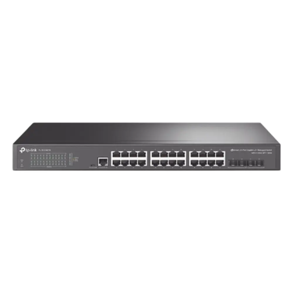 Switch Administrable L2+/L3 / 24 Puertos Gigabit / 4 Puertos SFP+ 10G / 128 Gbps / Sin Ventilador / Omada SDN