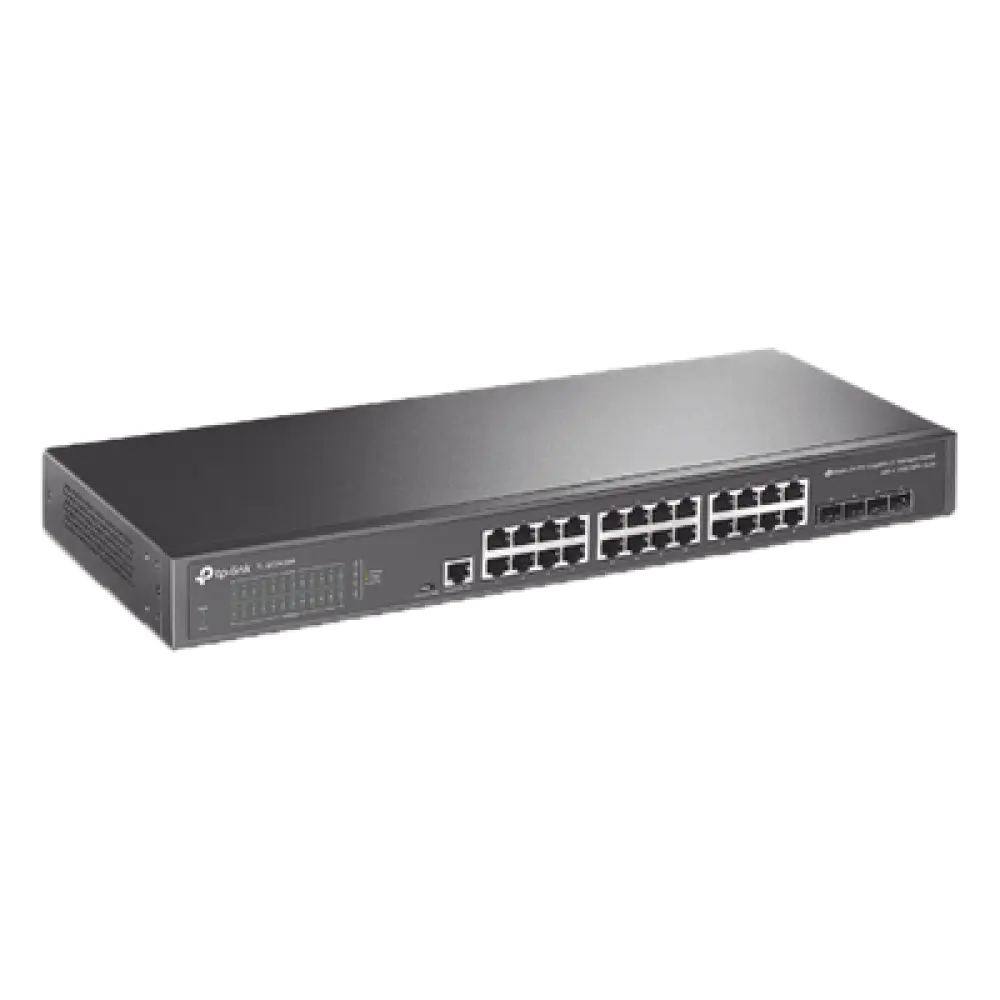 Switch Administrable L2+/L3 / 24 Puertos Gigabit / 4 Puertos SFP+ 10G / 128 Gbps / Sin Ventilador / Omada SDN