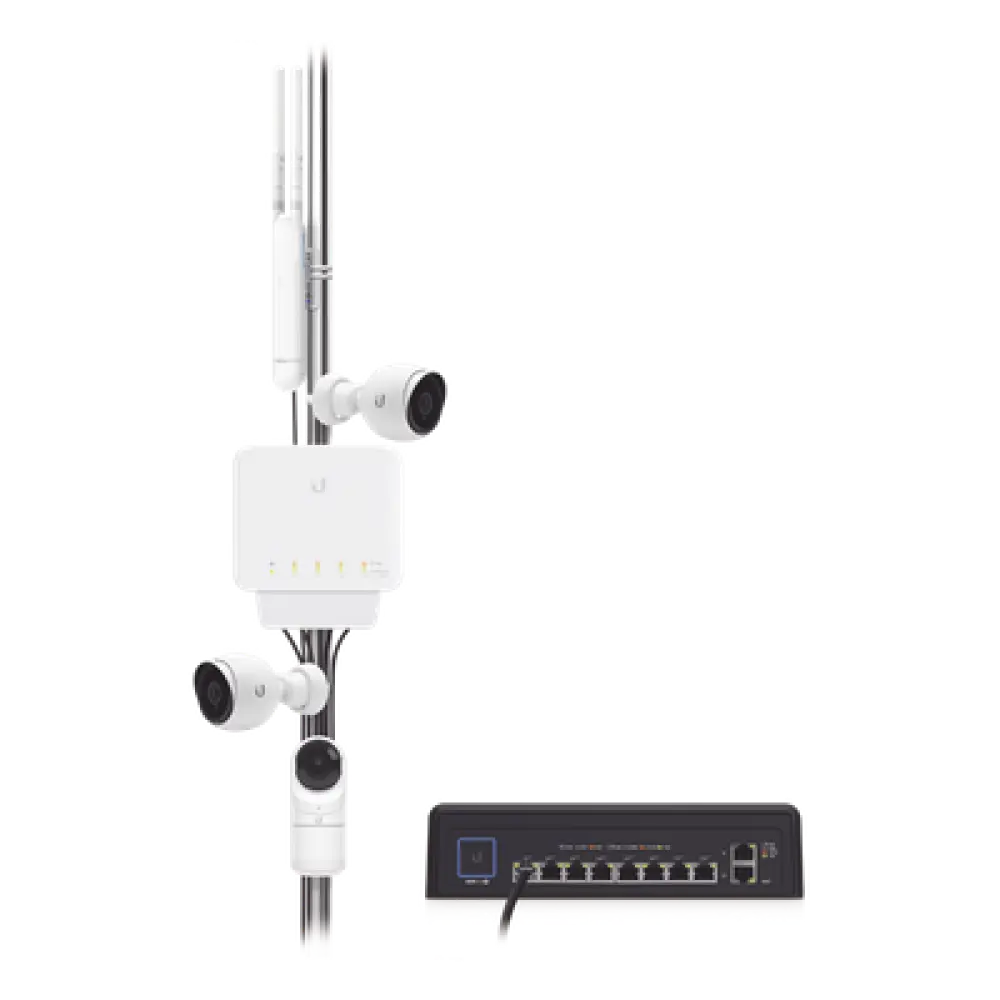 Switch PoE semi-exterior / 5 puertos Gigabit / 1 entrada 802.3bt + 4 salidas 802.3af / IP55 / 46W / Montaje pared o poste