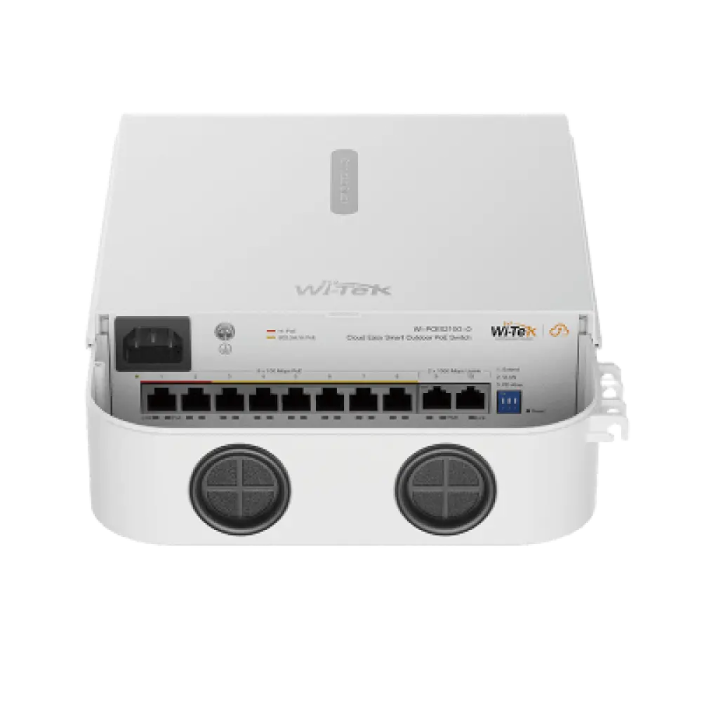 Switch PoE / 8 Puertos 10/100 Mbps / 2 Puertos Uplink / Presupuesto PoE 100 W / Alcance PoE 250 m (820.2 ft) / Gestión en la Nube / ONVIF