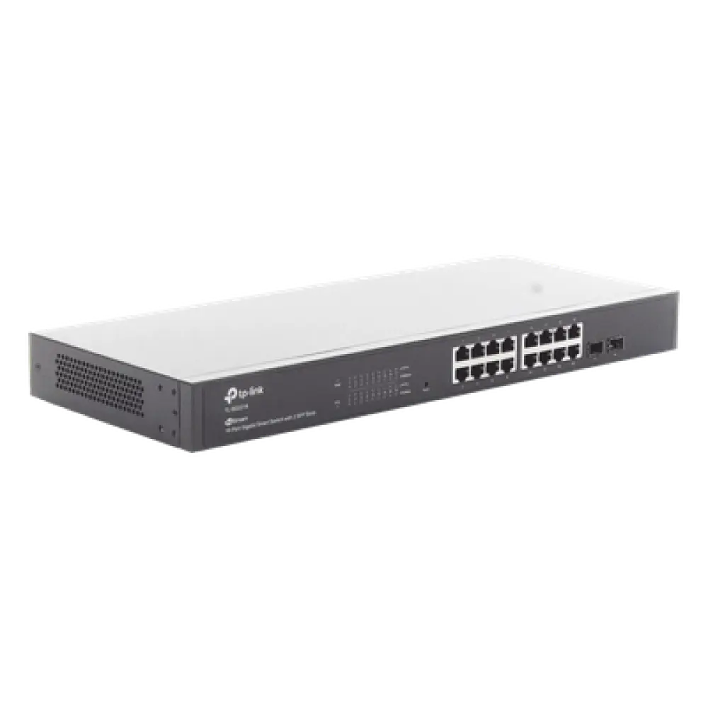 Switch Administrable / 16 Puertos Gigabit RJ45 / 2 Puertos SFP 1G / Rendimiento 36 Gbps / Sin Ventilador / Gestión Centralizada OMADA