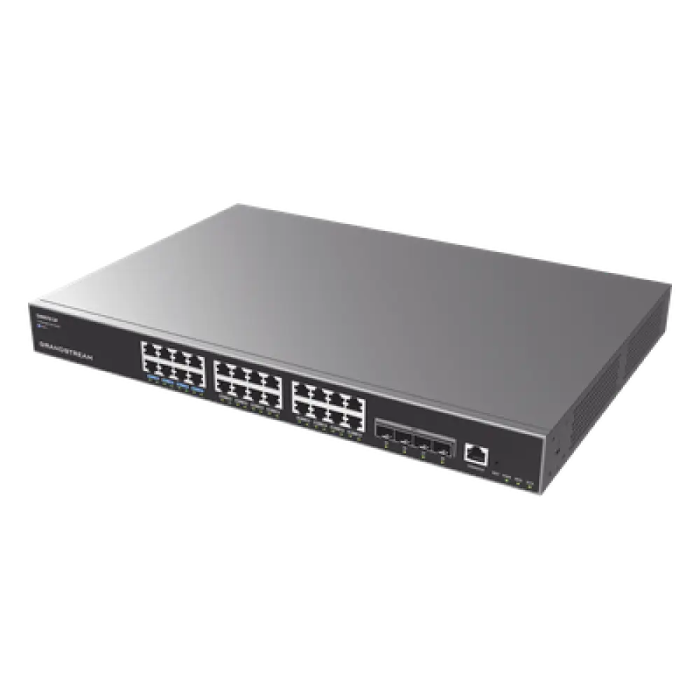 Switch Capa 3 PoE+ Administrable / 24 puertos Gigabit / 4 puertos SFP+ 10G / 360W PoE / 128 Gbps / 95.232 Mpps / 1.18 pies (0.36 m) de profundidad