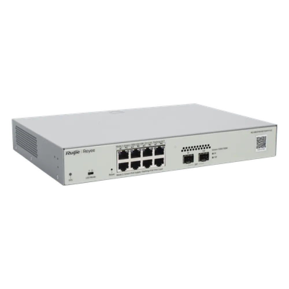 Switch Administrable PoE+ / 8 Puertos Gigabit / 2 SFP 1Gb / Capacidad 20 Gbps / Sin Ventilador / 125W PoE